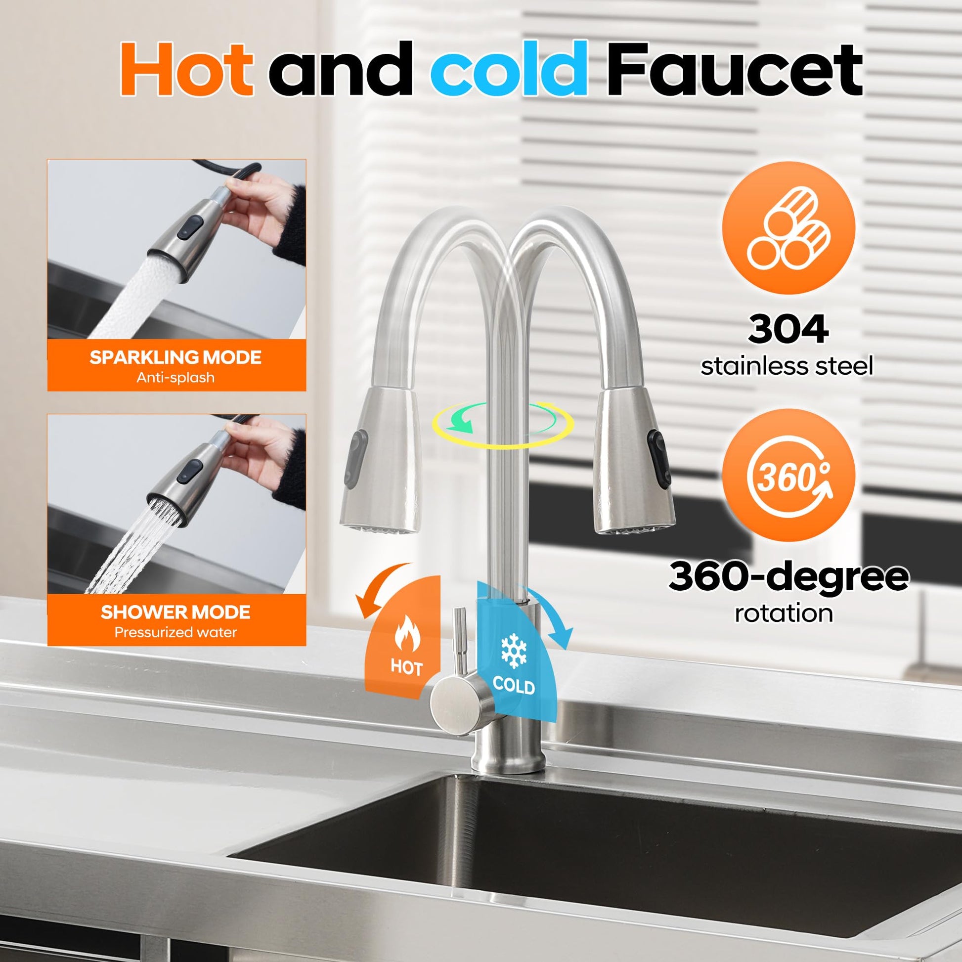 Robinet mélangeur à rotation 360 degrés pour eau chaude et froide